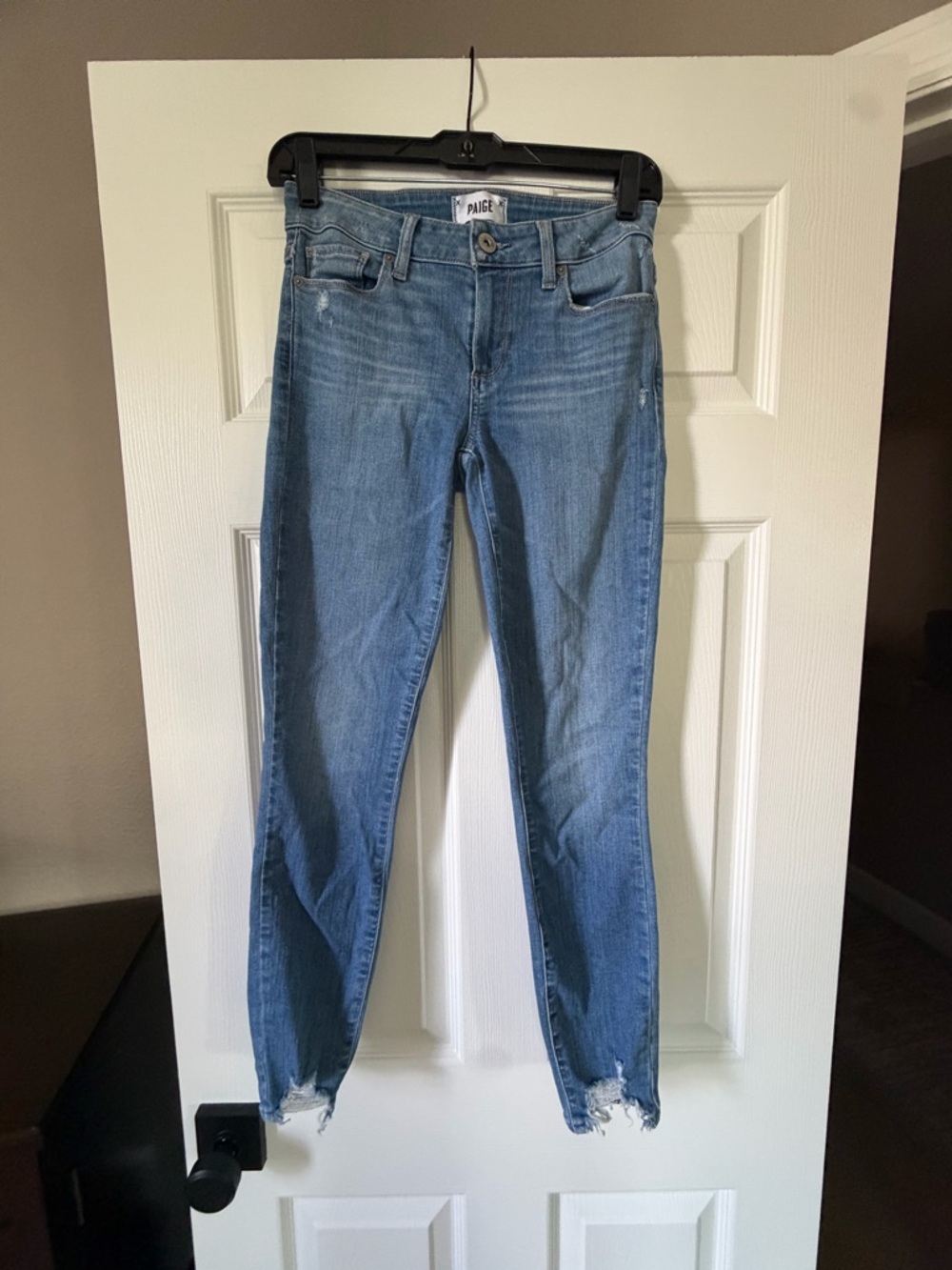 PAIGE Light Blue Distressed Skinny Jeans- VERDUGO ANKLE (Trim Crop)